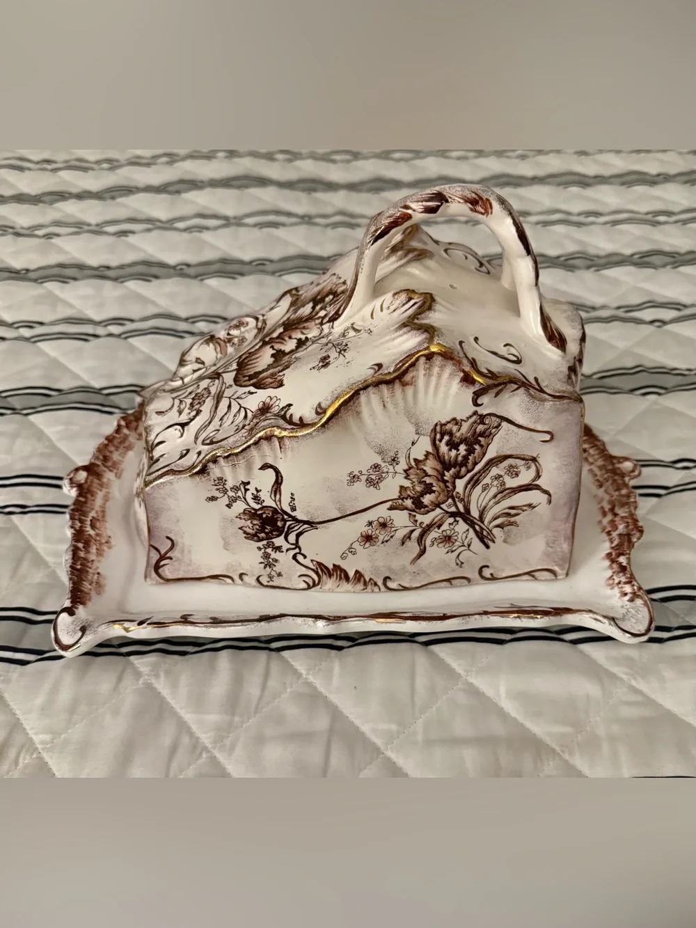 Victoria Ware Ironstone Burgundy, Gold, White Cheese Bread Serving Dish Vintage